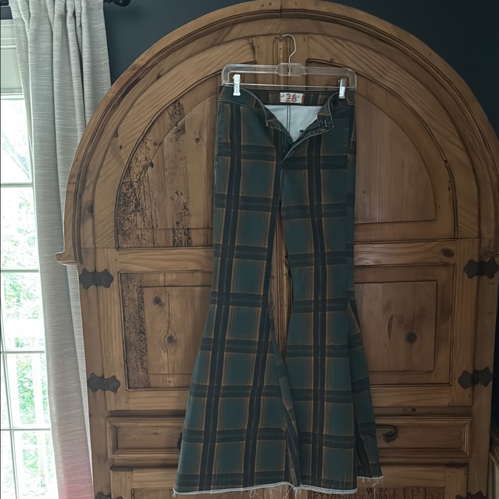 We The Free Green and Brown Flare Wide Leg Jeans